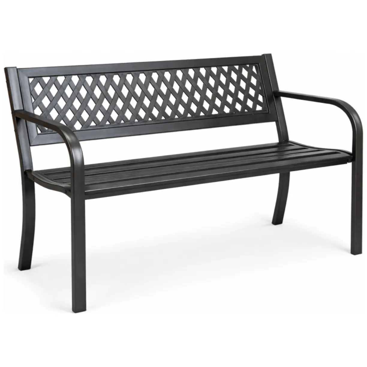 Ławka ogrodowa z oparciem, parkowa, metalowa z PCV, 118 x 50 x 75cm czarna LAW01
