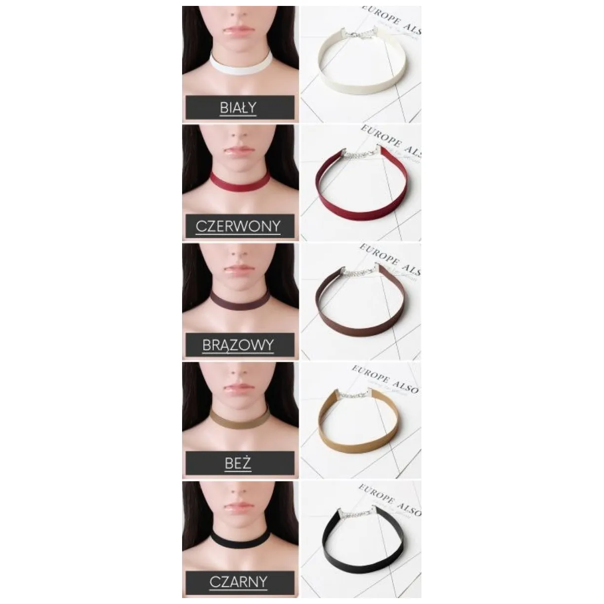 NASZYJNIK CHOKER SKÓRZANY - BRĄZ N480BR - obrazek 2