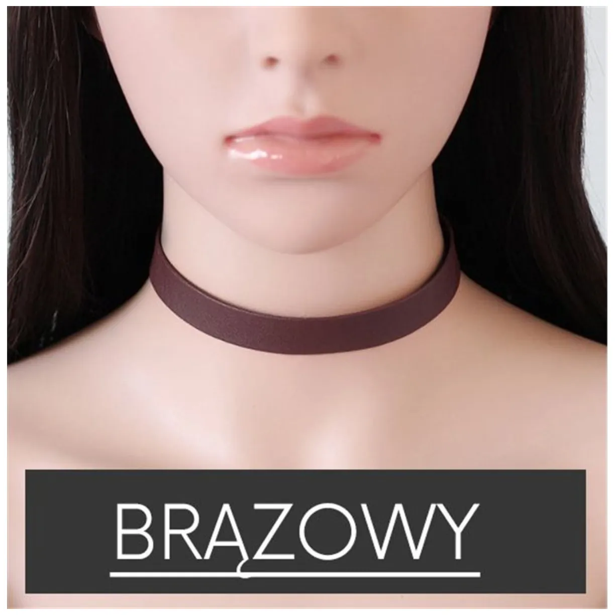 NASZYJNIK CHOKER SKÓRZANY - BRĄZ N480BR - obrazek 3