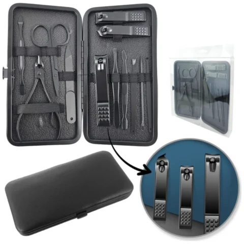 Zestaw akcesoriów do manicure, pedicure w etui, czarny 12w1 AK21