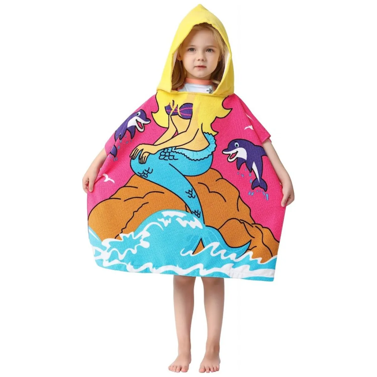 Peleryna ręcznik plażowy dla dziecka 58x57 cm - kolorowa, z kapturem, idealna na basen i plażę - obrazek 3