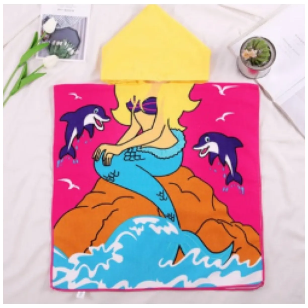 Peleryna ręcznik plażowy dla dziecka 58x57 cm - kolorowa, z kapturem, idealna na basen i plażę - obrazek 5