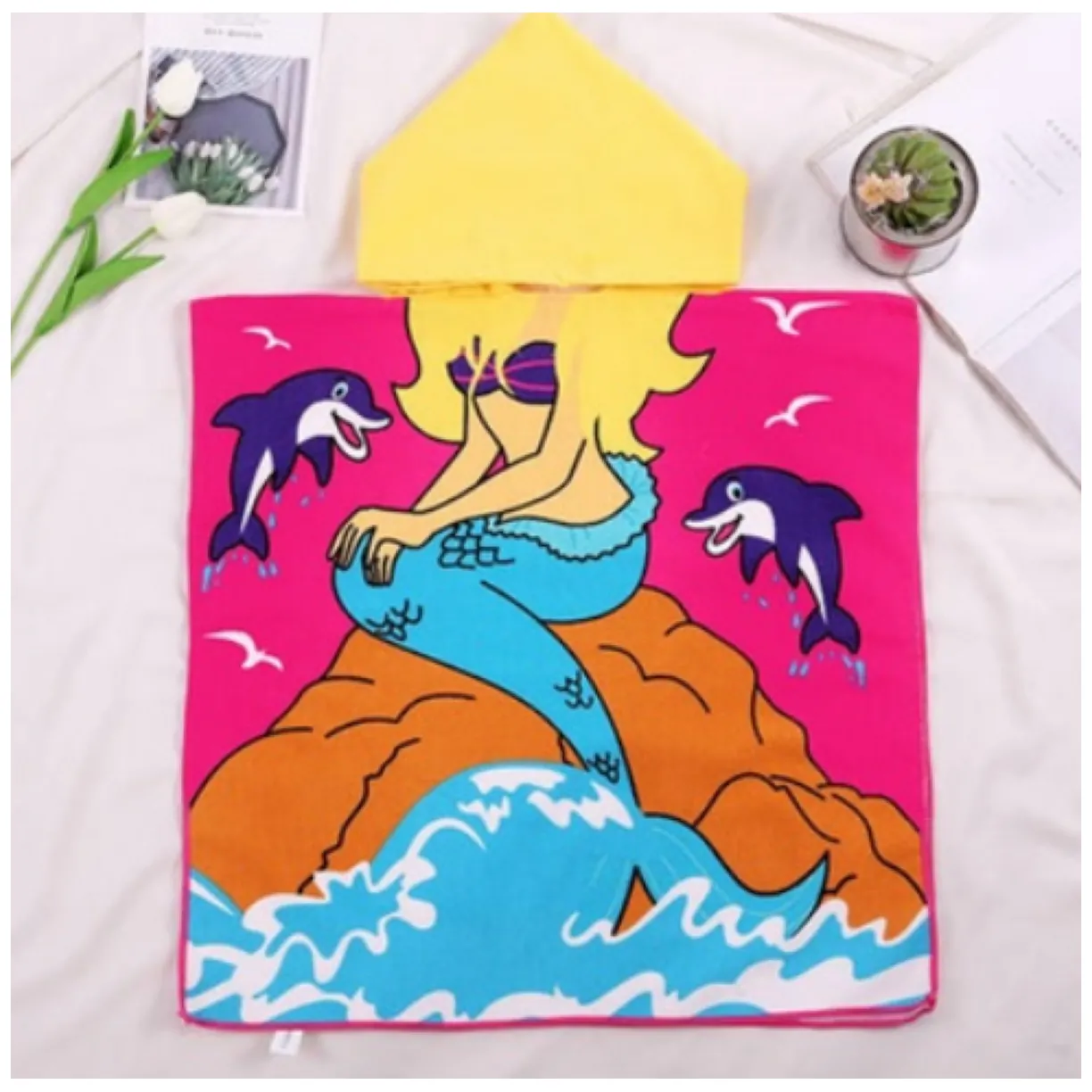 Peleryna ręcznik plażowy dla dziecka 58x57 cm - kolorowa, z kapturem, idealna na basen i plażę - obrazek 6