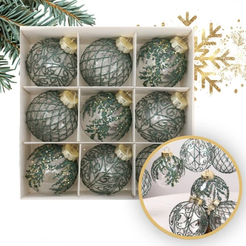 Komplet bombek 9 szt. opakowaniu 8cm, bombki na choinkę BSN62
