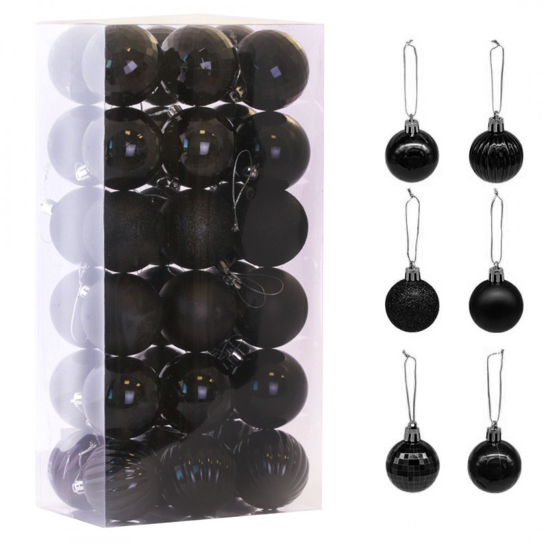Komplet bombek 36szt w opakowaniu czarne 5,5cm, bombki na choinkę BSN08WZ3 - obrazek 2