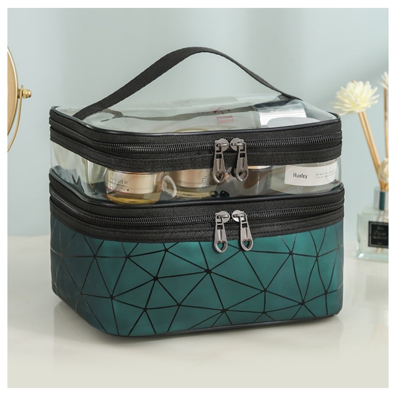 Kosmetyczka rozkładana geometryczna zielona 23x15,5x9cm KS35WZ1 - obrazek 2