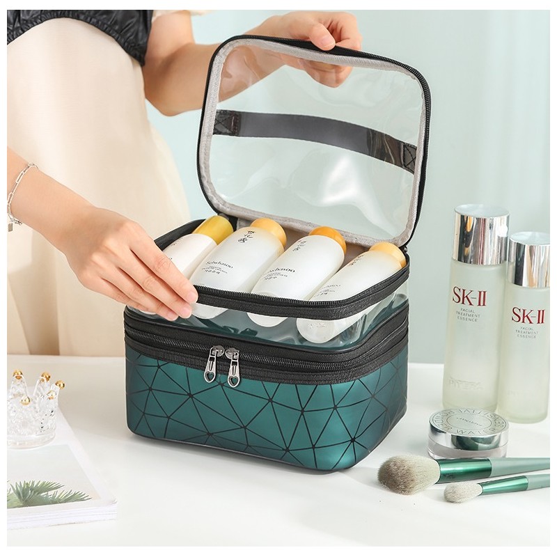 Kosmetyczka rozkładana geometryczna zielona 23x15,5x9cm KS35WZ1 - obrazek 3