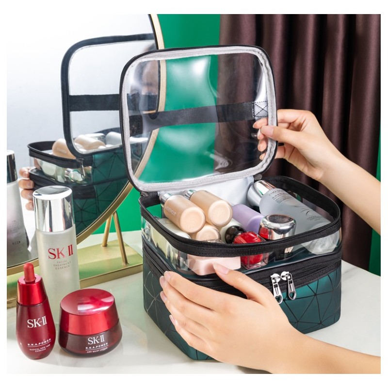 Kosmetyczka rozkładana geometryczna zielona 23x15,5x9cm KS35WZ1 - obrazek 4
