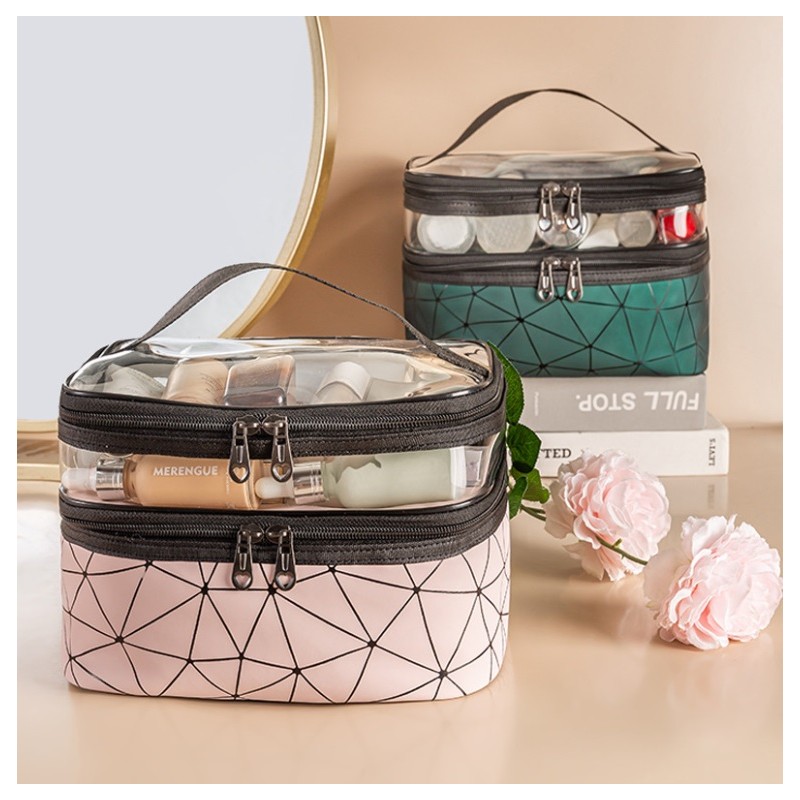 Kosmetyczka rozkładana geometryczna zielona 23x15,5x9cm KS35WZ1 - obrazek 6