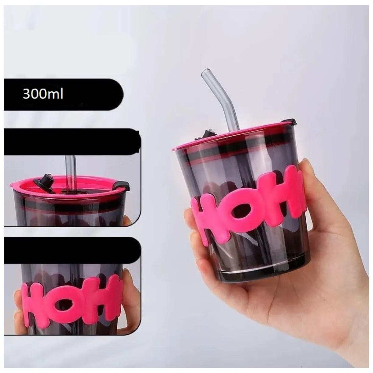 Kubek z kolorowego szkła na Kawę Herbatę ze słomką i zamknięciem 300 ML CUP13 - obrazek 4