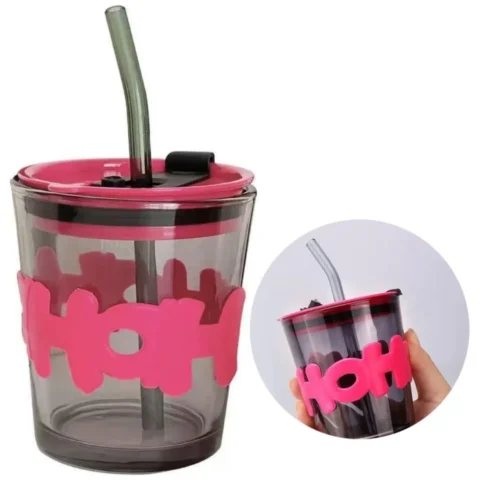 Kubek z kolorowego szkła na Kawę Herbatę ze słomką i zamknięciem 300 ML CUP13