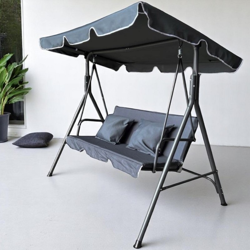 Huśtawka ogrodowa 3-osobowa z baldachimem i 2 poduszkami, grafitowa HO01 - obrazek 2