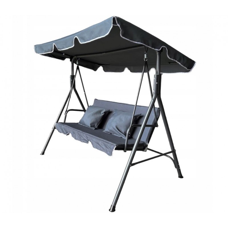 Huśtawka ogrodowa 3-osobowa z baldachimem i 2 poduszkami, grafitowa HO01 - obrazek 3