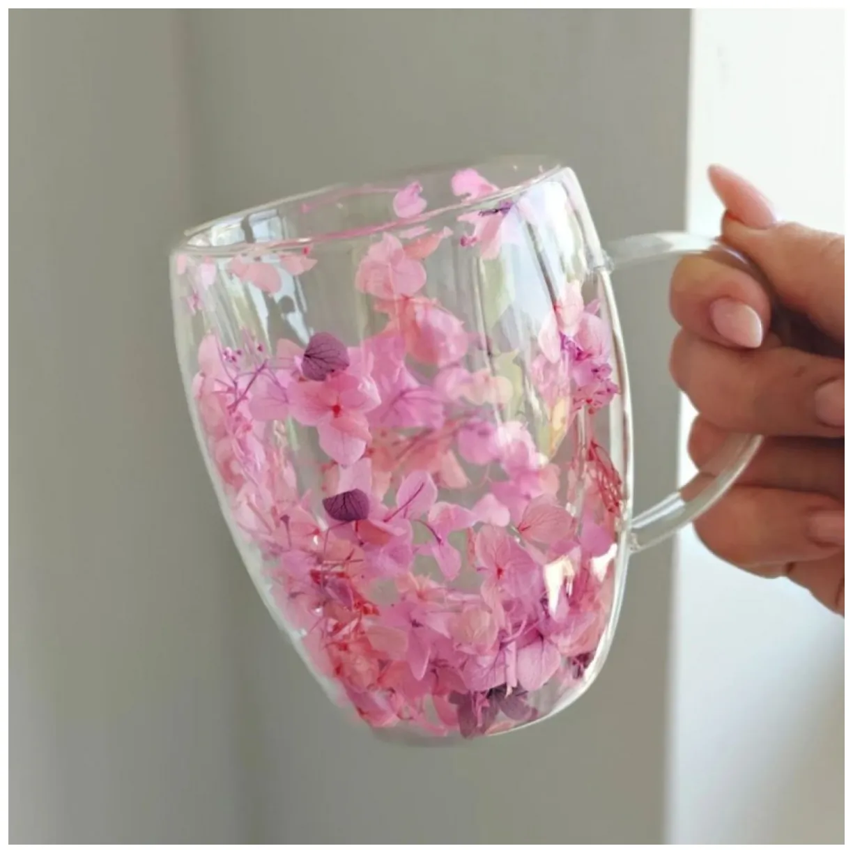 Szklanka termiczna z kwiatami w środku, gipsówka hortensje róż 300 ml 1szt SZK165 - obrazek 2