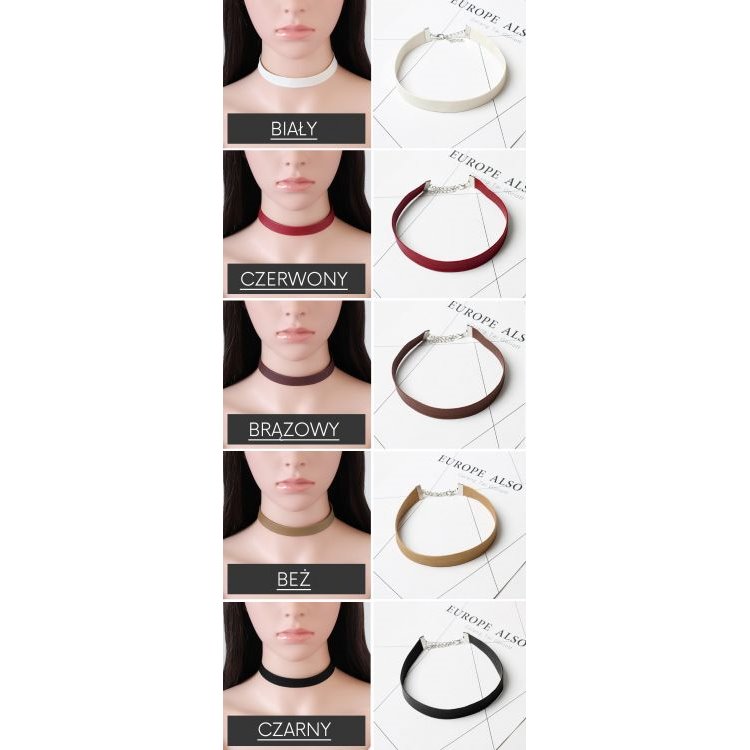 NASZYJNIK CHOKER SKÓRZANY - BIAŁY N480B - obrazek 2