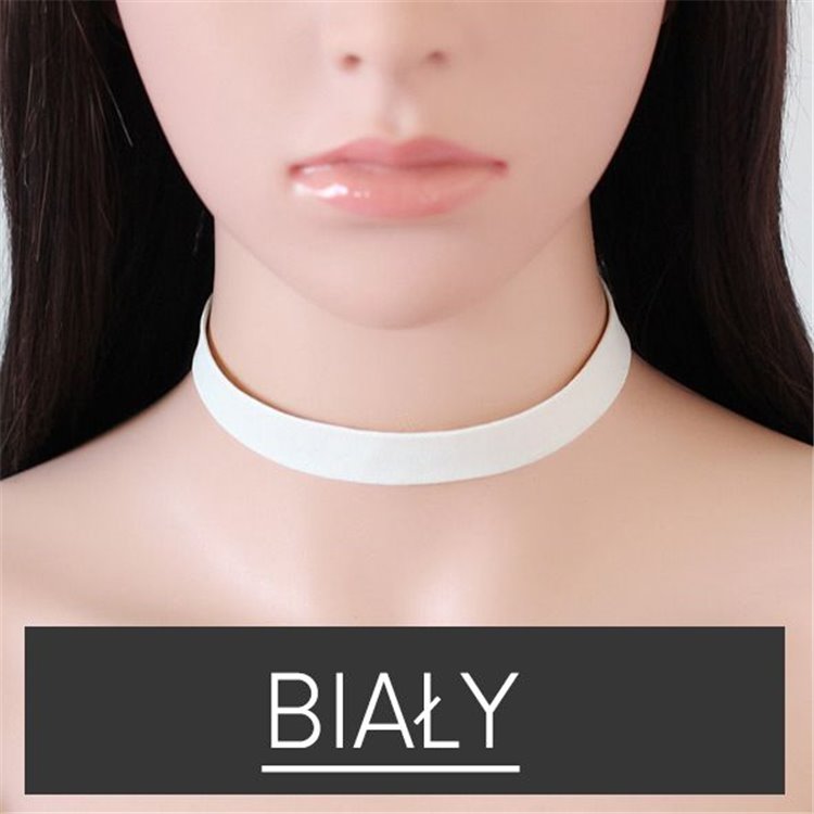 NASZYJNIK CHOKER SKÓRZANY - BIAŁY N480B - obrazek 3