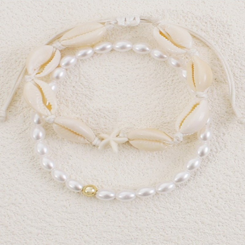 Bransoletka 2w1 na stopę MUSZELKI na sznurku, rozgwiazda PEREŁKI B544 - obrazek 5