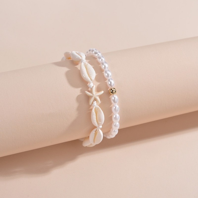 Bransoletka 2w1 na stopę MUSZELKI na sznurku, rozgwiazda PEREŁKI B544 - obrazek 6