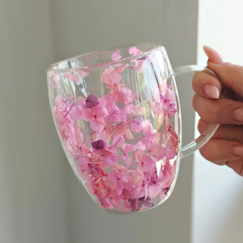 Szklanka termiczna z kwiatami w środku, gipsówka hortensje róż 300 ml 1szt SZK165 - obrazek 2