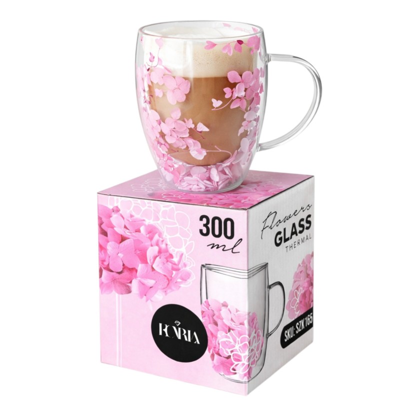 Szklanka termiczna z kwiatami w środku, gipsówka hortensje róż 300 ml 1szt SZK165 - obrazek 3