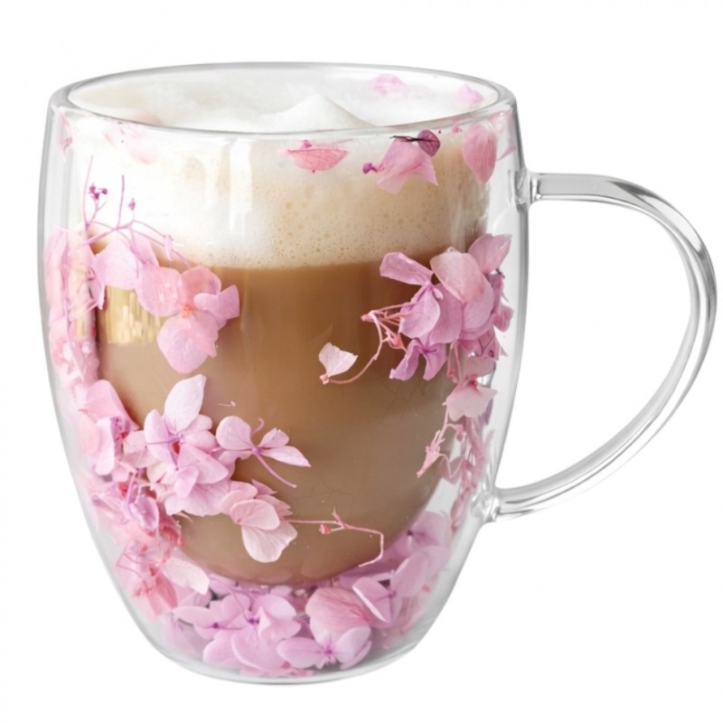 Szklanka termiczna z kwiatami w środku, gipsówka hortensje róż 300 ml 1szt SZK165 - obrazek 4