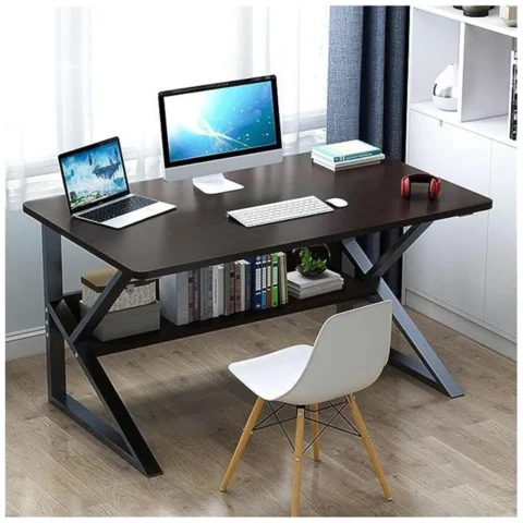 Biurko komputerowe, biurowe z półką 80 x 40 cm czarne, blat ciemny brąz STL04CZ