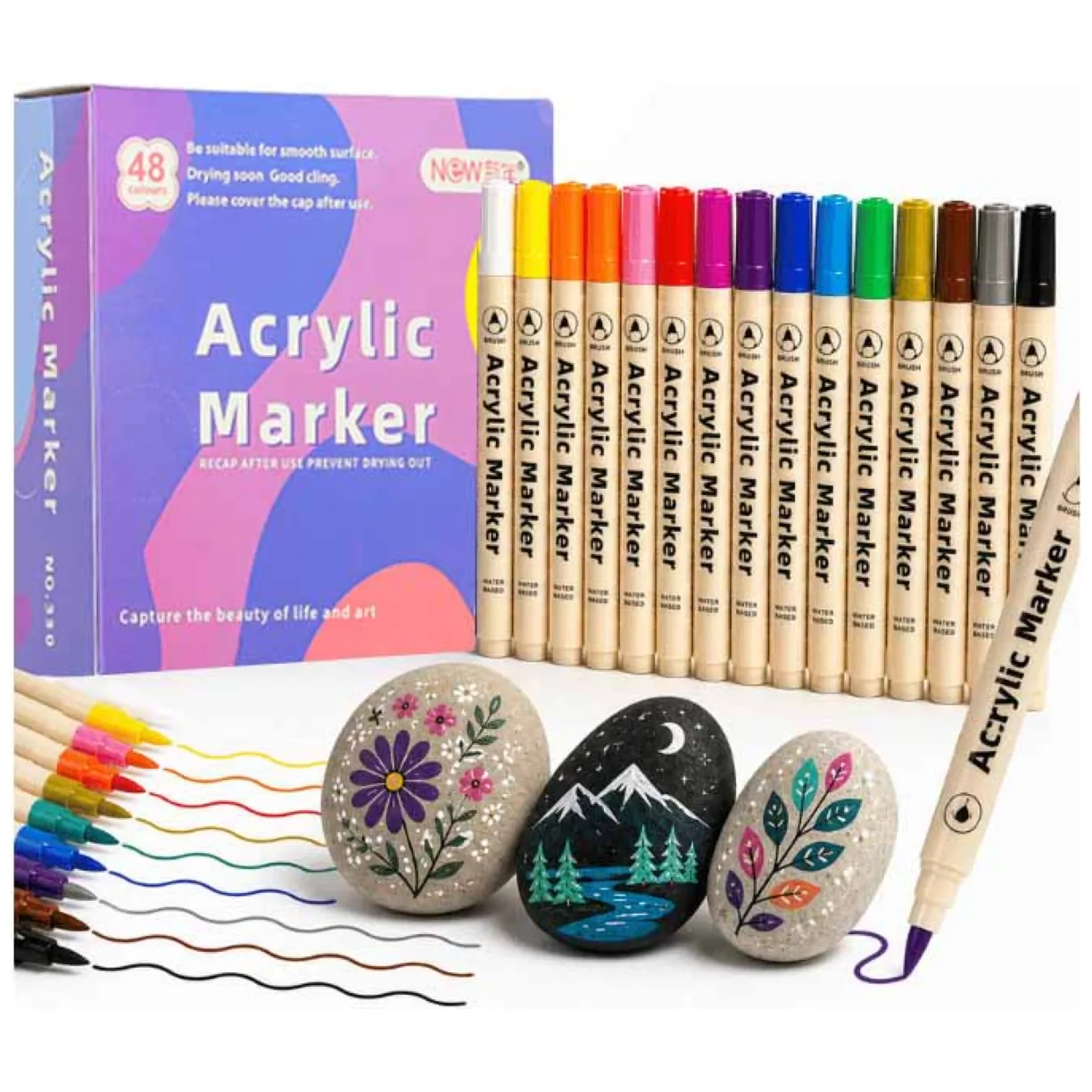 Markery akrylowe do tkanin kamieni pisaki flamastry mazaki wodoodporne DIY 48 szt. - obrazek 5