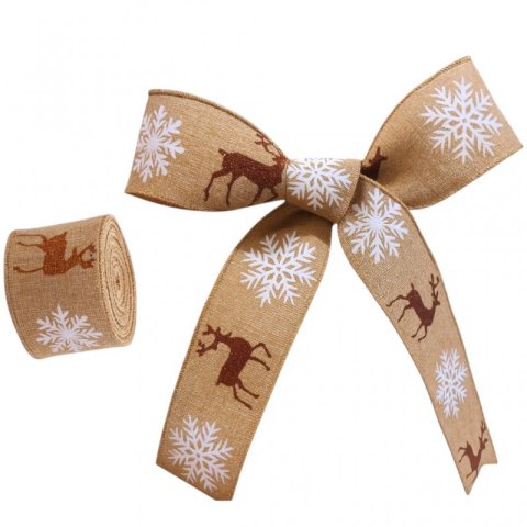 Taśma świąteczna na kokardę, wstążka na prezent Bożonarodzeniowa 5cm x 2m KSN130