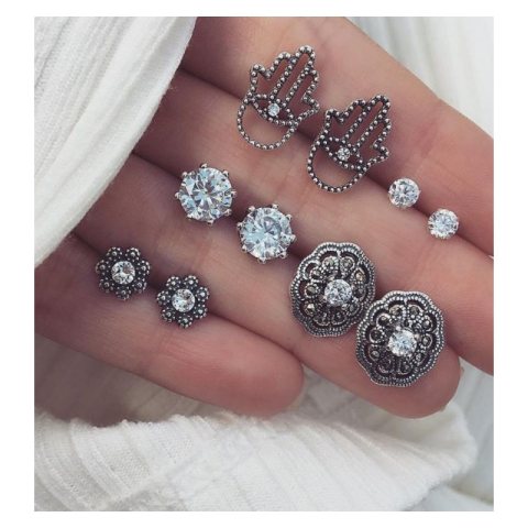 ZESTAW 5 PAR KOLCZYKÓW BOHO KRYSZTAŁKI HAMSA SREBRNE K893