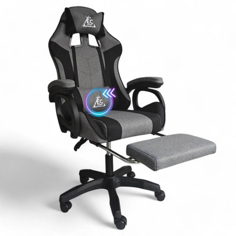 Fotel gamingowy obrotowy STRIKE z podnóżkiem i poduszką masującą, szary KO40SZ - obrazek 2