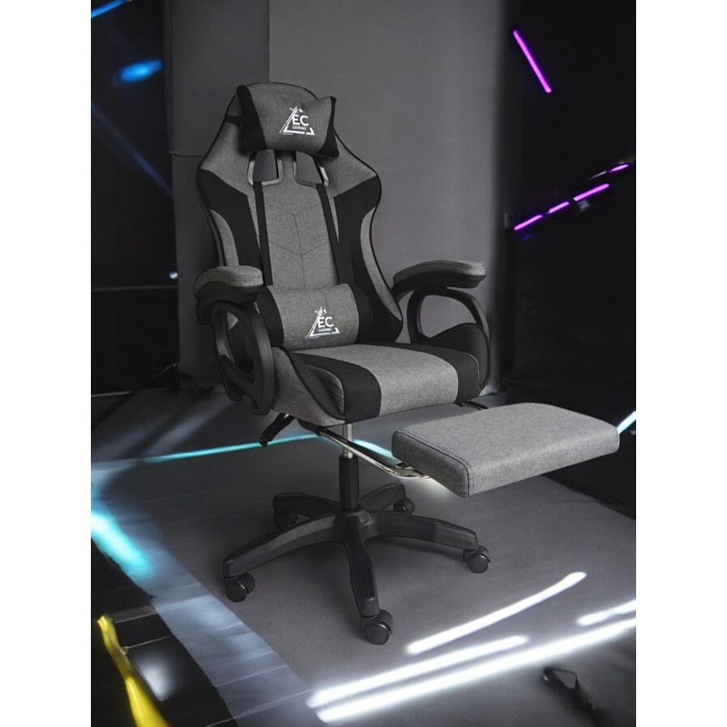 Fotel gamingowy obrotowy STRIKE z podnóżkiem i poduszką masującą, szary KO40SZ - obrazek 3