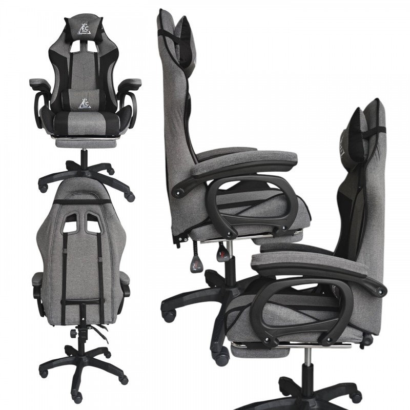 Fotel gamingowy obrotowy STRIKE z podnóżkiem i poduszką masującą, szary KO40SZ - obrazek 4