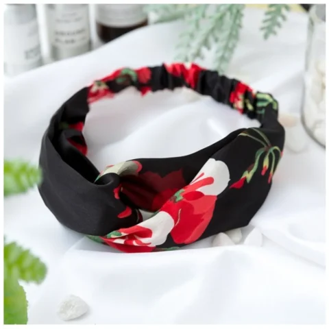 Opaska materiałowa turbanka kwiaty O324CZ