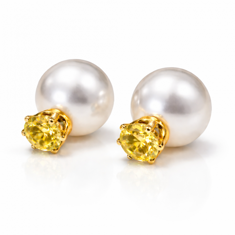 Kolczyki Kule Triball Perłowe z Kryształem bursztynowym K70BUR