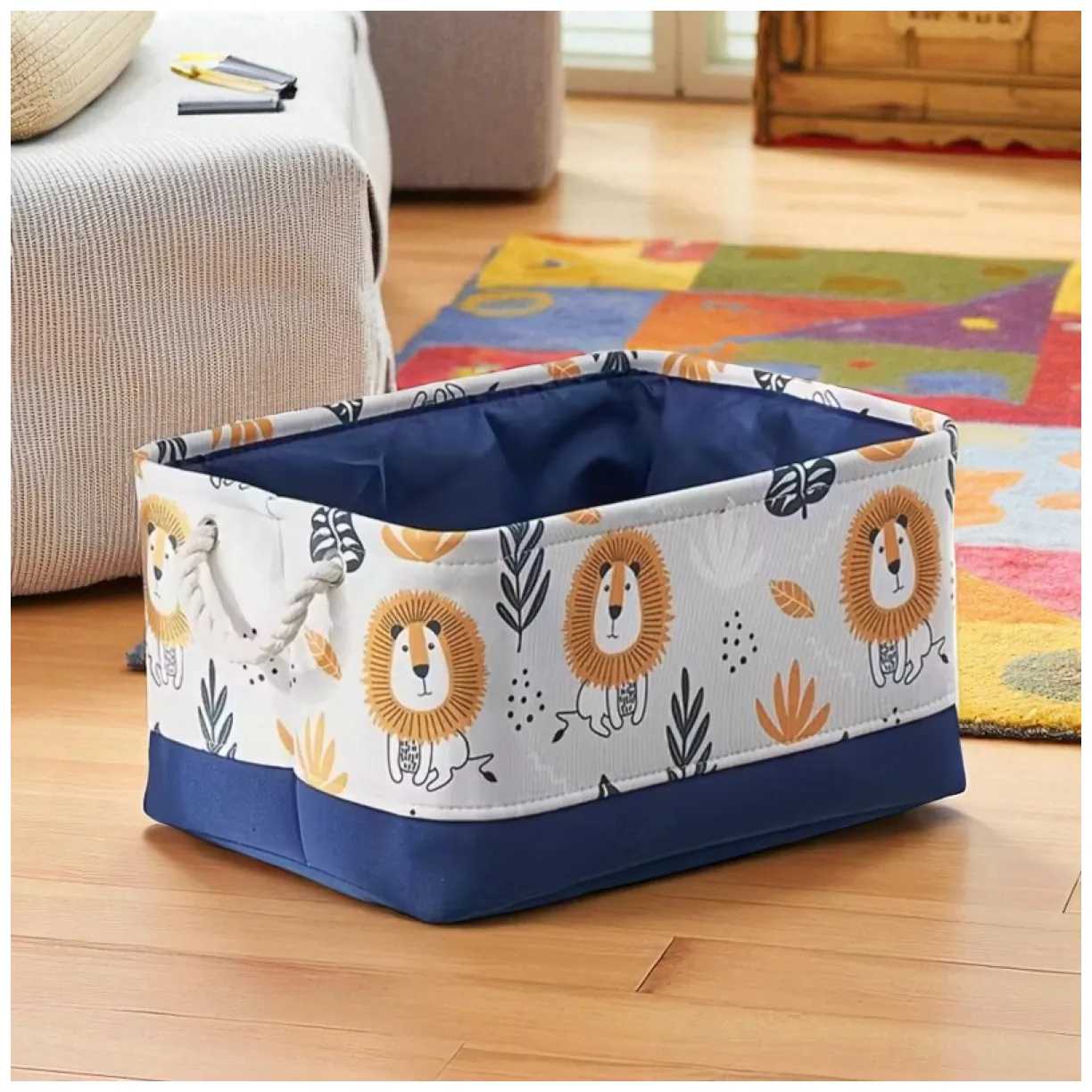 Skandynawski kosz na zabawki organizer bawełniany 30x40x22 cm z uchwytami - obrazek 3
