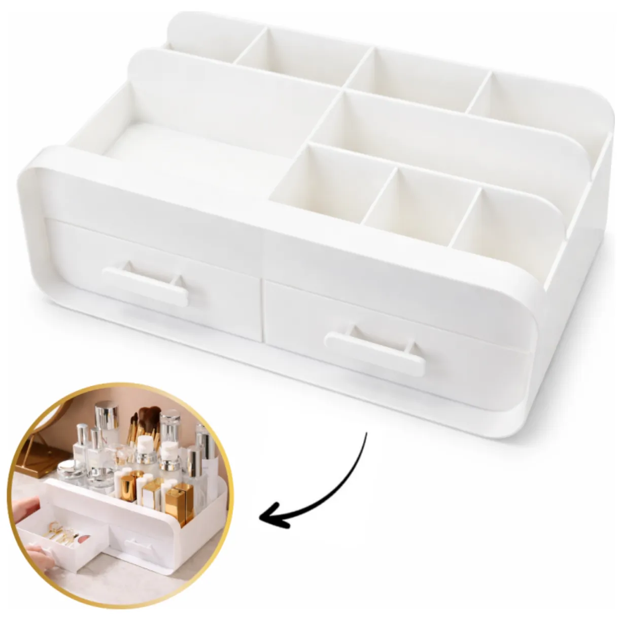 Wielofunkcyjny organizer na kosmetyki z szufladkami 26x10x16 cm CB46 - obrazek 2