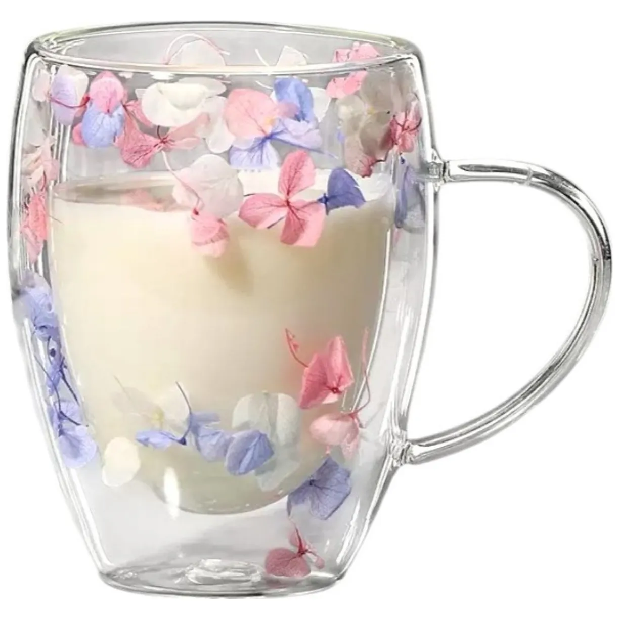 Szklanka termiczna z kwiatami w środku, hortensje trójkolorowa 300 ml 1szt SZK179 - obrazek 2