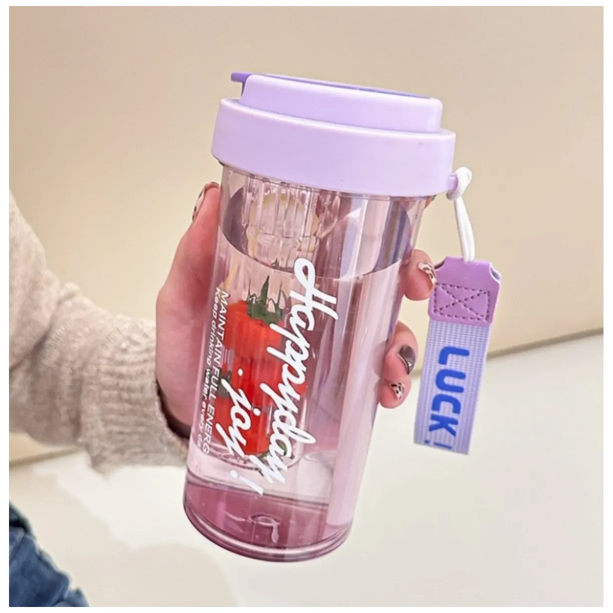 Butelka na wodę z koszyczkiem i słomką 600 ML Simple - obrazek 2