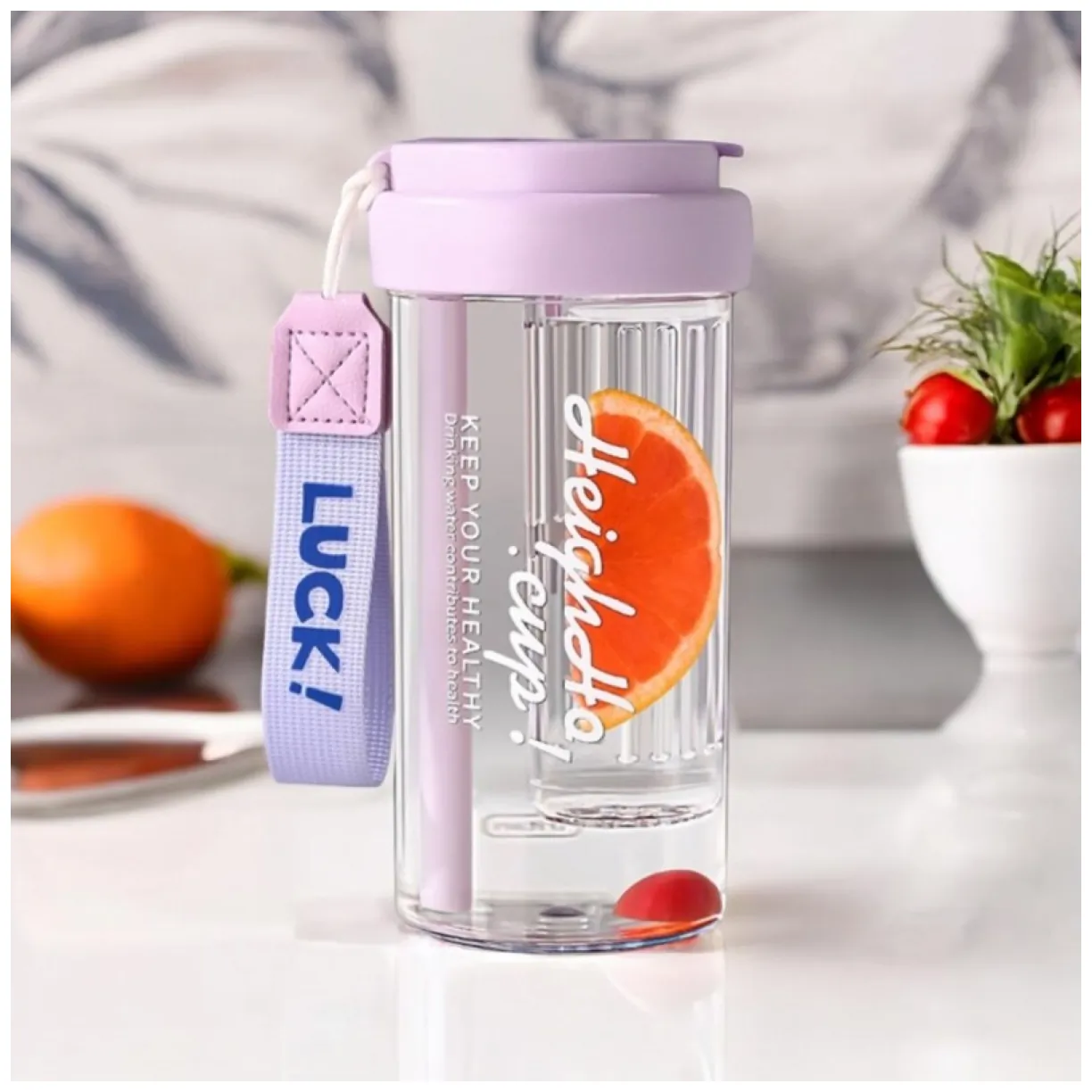 Butelka na wodę z koszyczkiem i słomką 600 ML Simple - obrazek 3