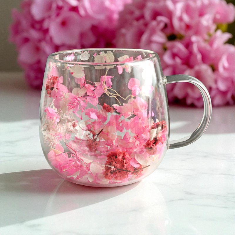 Szklanka termiczna z kwiatami w środku, gipsówka hortensje róż 350 ml 1szt SZK182 - obrazek 5