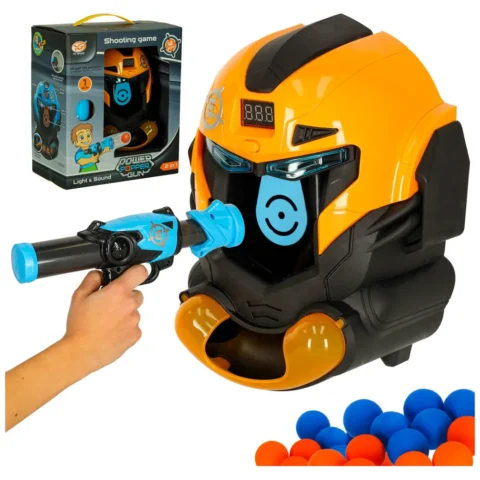 Gra zręcznościowa robot kask strzelanie do celu pistolet kulki celownik