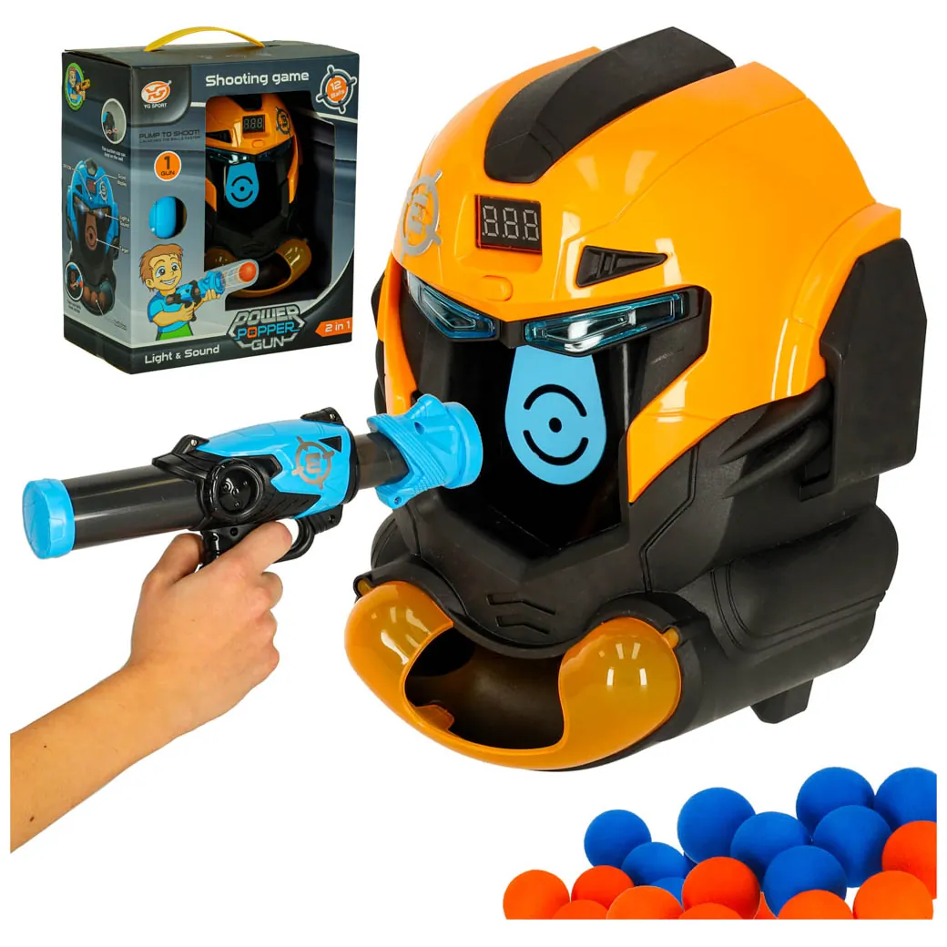 Gra zręcznościowa robot kask strzelanie do celu pistolet kulki celownik