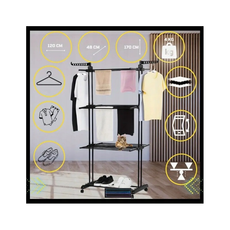 Suszarka na pranie duża pionowa składana, stojąca czarna SU02CZ - obrazek 5