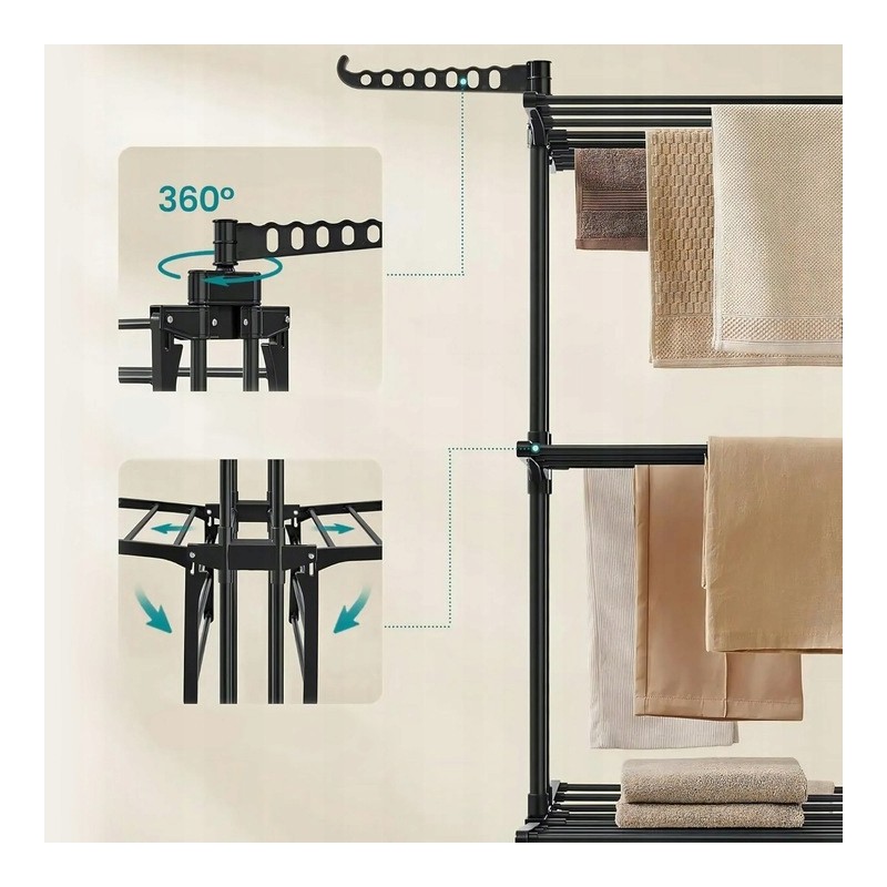Suszarka na pranie duża pionowa składana, stojąca czarna SU02CZ - obrazek 6