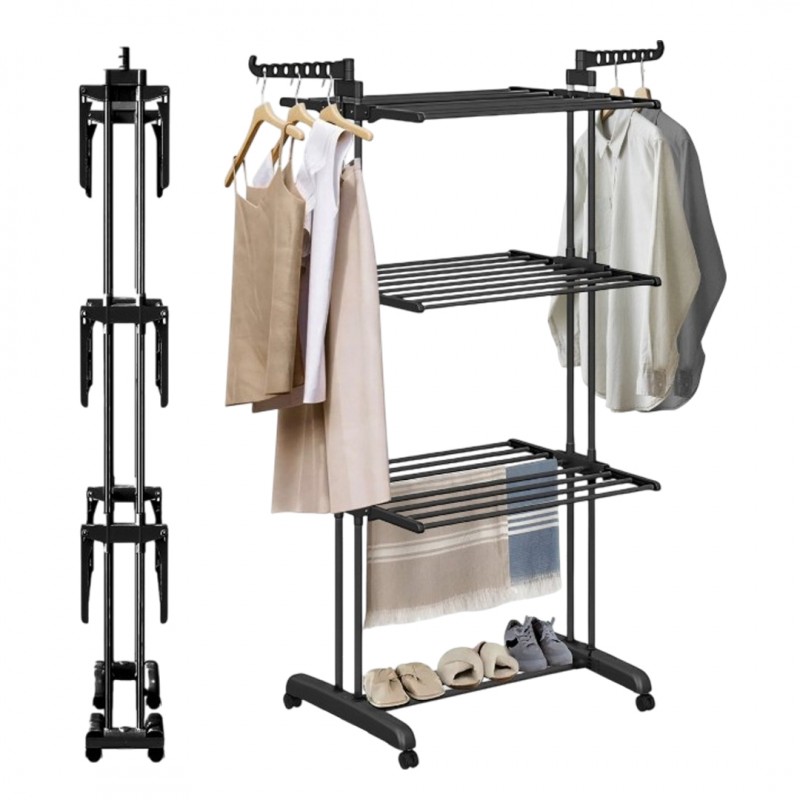 Suszarka na pranie duża pionowa składana, stojąca czarna SU02CZ