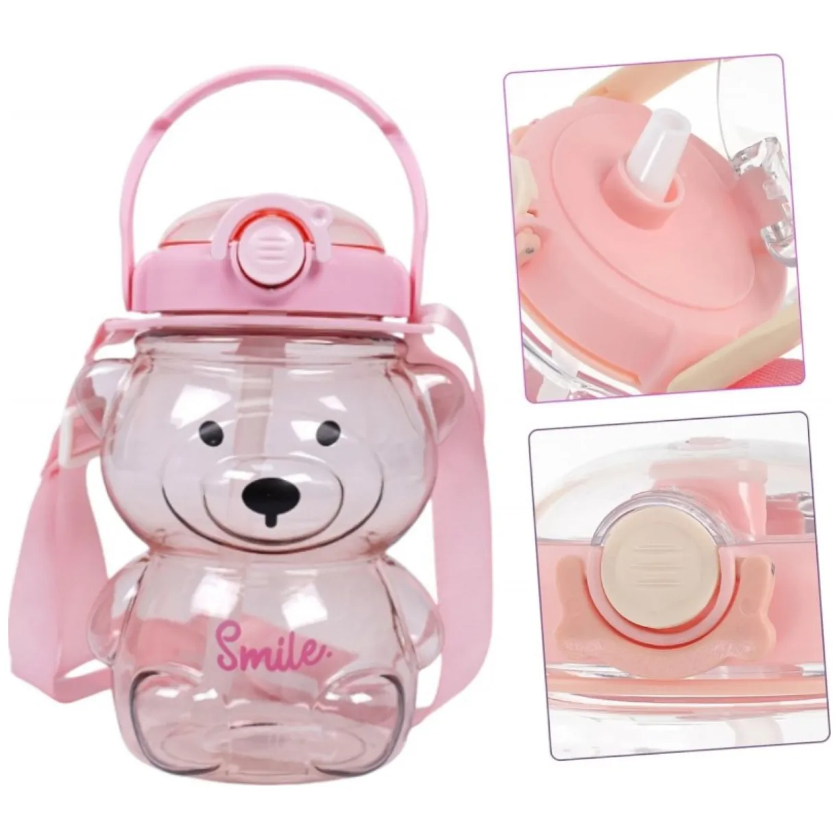 Butelka na wodę z uchwytem SWEET BEAR PINK 1000 ML BD27