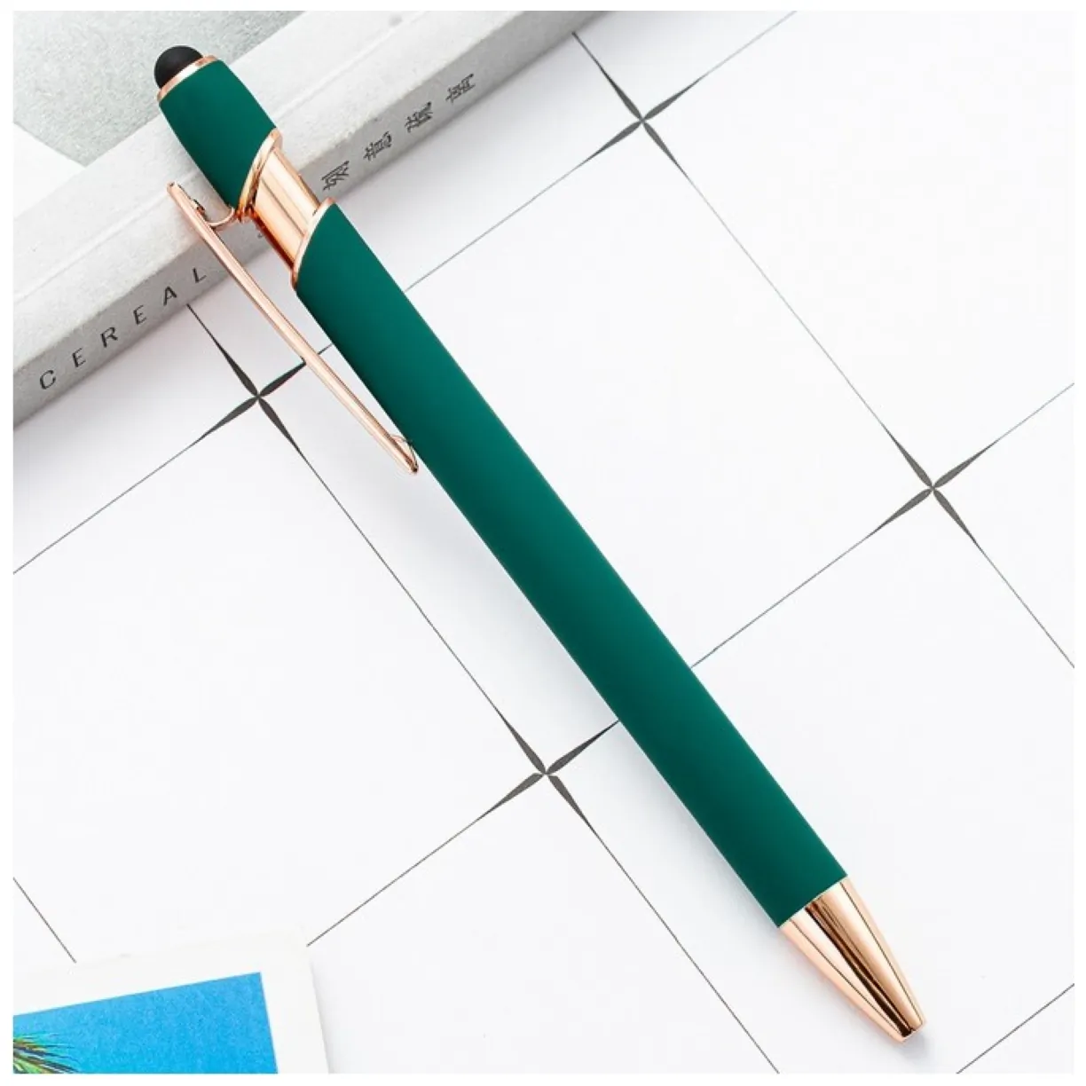 Długopis metalowy, tusz czarny, touch pen soft touch zieleń DL03 - obrazek 2