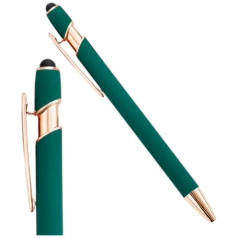 Długopis metalowy, tusz czarny, touch pen soft touch zieleń DL03
