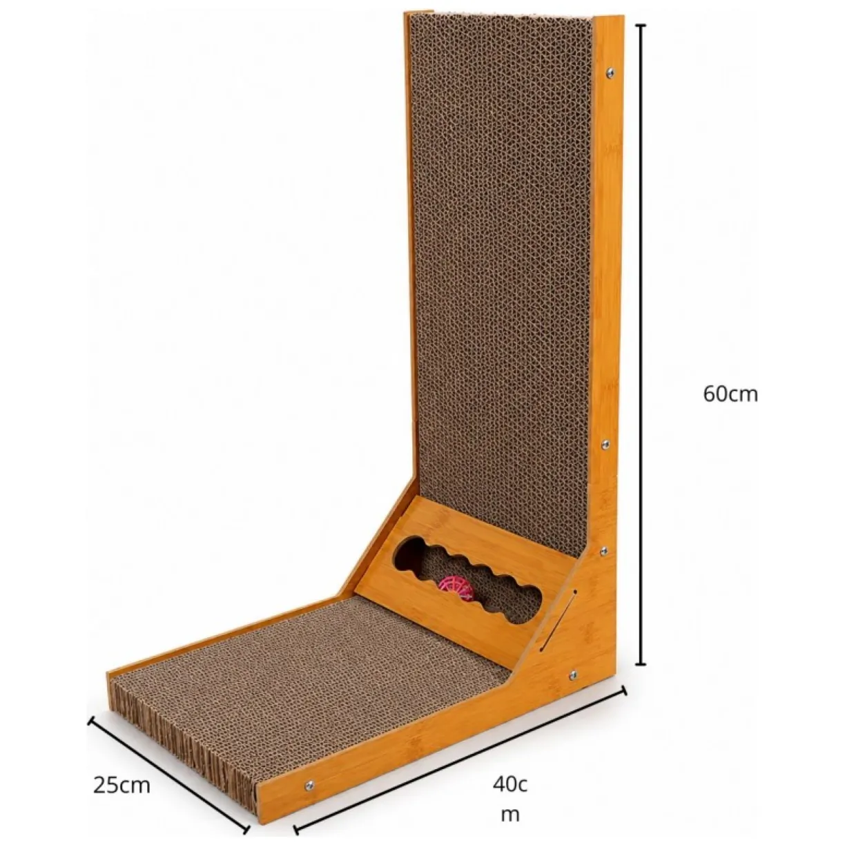 Drapak dla kota tekturowy z zabawką piłką XL 40x26x60cm - obrazek 2