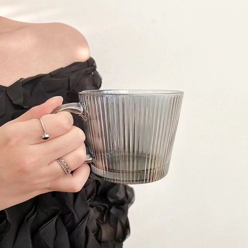 Filiżanka szklanka ryflowana duża grafit, szara 380 ml 1szt SZK177 - obrazek 5